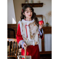 批发【雀禧】复古<b class='q'>提花</b>新中式夹棉马甲拜年服改良旗袍<b class='q'>连衣裙</b>2025年冬季