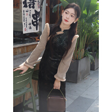 批发花和新中式旗袍2025新款<b class='q'>冬</b>季加绒加厚假两件<b class='q'>冬</b>装民国风优雅女保暖