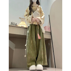 批发初冬巨好看的两件套新中式复古提花加绒保暖外套休闲阔腿裤套装女