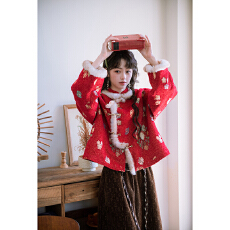 批发【金玉茶】复古新中式红提花加绒2025<b class='q'>冬</b>款保暖外套