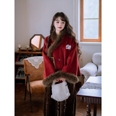 批发绮想喵喵国风刺绣毛呢外套女旗袍2026年新款冬季加厚保暖订婚