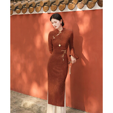 批发大方得体新中式红色订婚改良旗袍女<b class='q'>冬</b>季气质拜年服连衣裙新年战袍