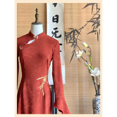 批发【明珠堂】复古风红色改良旗袍气质修身订婚元旦跨年国风连衣裙女