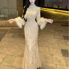 批发画报夫人自制温柔立体花仙气飘飘旗袍 神明少女花旗袍