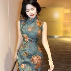 批发【如意花】2026春新款港工风新中式国风清冷感旗袍百搭显瘦连衣裙