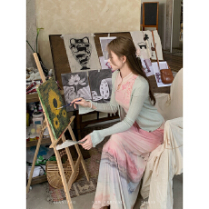 批发2026新中式国风【远山含黛】复古印花旗袍春夏短袖立领连衣裙套装