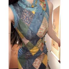 批发「旧梦橘香」新中式绝美无袖修身旗袍日常收腰少女长款连衣裙