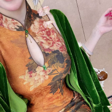 批发自制新中式改良水滴领旗袍连衣裙旗袍同款修身国风裙子年轻款黄莲