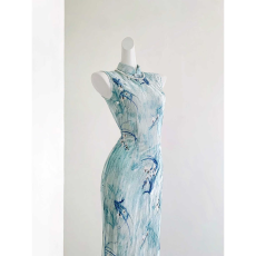 批发【蓝缎幽兰】新款2026无袖旗袍<b class='q'>夏</b>季中式改良日常可穿国风年轻气质