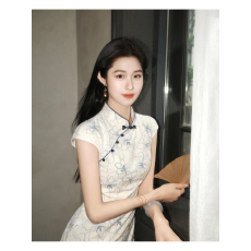 批发清和序'新中式白色丝绒旗袍女春<b class='q'>夏</b>日常可穿刺绣连衣裙