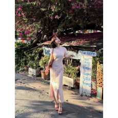 批发新中式国风小豆蔻设计感改良旗袍裙2026<b class='q'>夏</b>收腰气质长裙