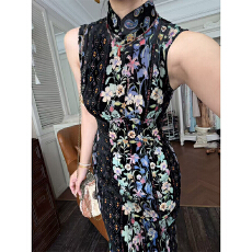 批发2026年夏季新款花色复古风中长修身收腰花卉印花日常旗袍