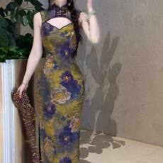 批发新中式自制夏季新款复古紫色花旗袍  紫<b class='q'>秋</b>牡丹