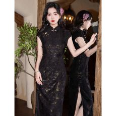 批发【余墨】黑色改良气质<b class='q'>旗袍</b>风情万种性感新中式国风高端大气年轻款