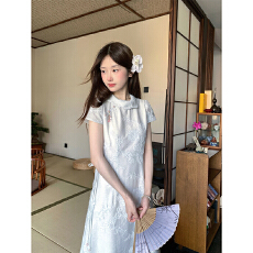 批发木茶_兰时序_新中式刺绣改良旗袍连衣裙女显瘦短袖中长裙
