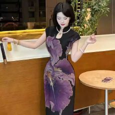 批发【腰花黑梦】2026年新款复古百搭温柔弹力水滴领显瘦旗袍腰花黑梦