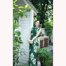 批发【晚庭芍药】自制新中式复古大花无袖改良旗袍连衣裙夏季