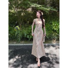 批发【幸福小金鱼】娃娃领织金冰裂纹新中式旗袍女<b class='q'>夏</b>国风连衣裙小众感