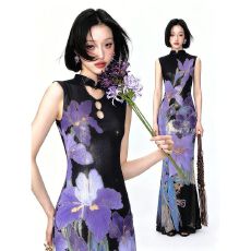 批发新中式花朵印花前后两穿改良旗袍裙立领盘扣鱼尾连衣裙26<b class='q'>夏</b>季新款