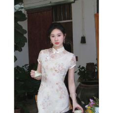 批发粉色优雅新中式<b class='q'>夏</b>季短袖旗袍女2026新款改良日常可穿年轻款连衣裙