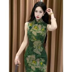 批发<b class='q'>绿色</b>绝美中式旗袍年轻款2026新款气质高端国风大花<b class='q'>连衣裙</b>高考送考