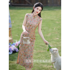 批发新中式无袖旗袍女夏季<b class='q'>复古</b>老上海日常可穿气质连衣裙改良年轻款