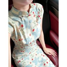 批发新中式旗袍2026新款<b class='q'>女</b>夏季草莓印花改良年轻款日常可穿国风<b class='q'>连衣裙</b>