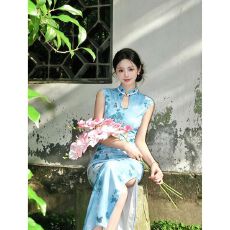 批发【水蓝色梦】2026年新款新中式夏季独特旗袍超好看修身百搭连衣裙