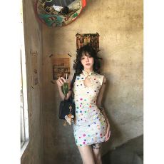 批发2026年中长款网纱百搭新中式彩色波点<b class='q'>连衣裙</b>女夏修身出片包臀裙子