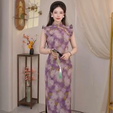 批发【紫霞】新中式网纱日常旗袍显瘦气质2026春夏新爆款女连衣裙