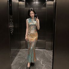 批发新款花卉年轻款无袖国风中长款改良旗袍少女复古修身日常可穿<b class='q'>夏</b>季
