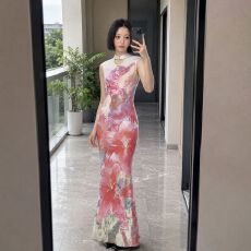 批发新中式旗袍2026新款新中式少女年轻款粉色绝美改良国风无袖连衣裙