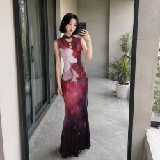 批发新中式旗袍<b class='q'>夏</b>季无袖晕染花色修身绝美连衣裙2026年新款少女年轻款