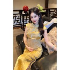 批发【月兔衔花】中秋洒金新中式改良旗袍女秋季小个子国风百搭连衣裙