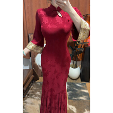 批发佳偶天成新中式红色旗袍女婚礼礼服秋季绝美气质长裙
