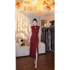 批发红色复古改良蕾丝旗袍气质2026年新中式订婚敬酒日常礼服