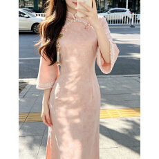 批发小个子国风倒大袖改良旗袍气质少女年轻款复古日常新中式连衣裙秋