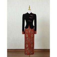 批发新中式国风改良旗袍<b class='q'>连衣裙</b>女秋季长裙复古印花设计感<b class='q'>高端</b>礼服裙子