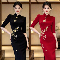 批发新中式国风复古绣花旗袍新款女气质显瘦日常优雅婚宴连衣裙女