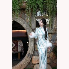 批发【素汐青漪-加绒】复古新中式国风显瘦改良旗袍气质连衣裙女