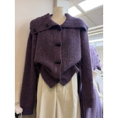 批发2025年秋冬新款<b class='q'>韩版</b>宽松慵懒风翻领针织开衫女设计感小众<b class='q'>毛衣</b>外套