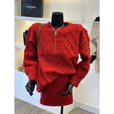 批发韩版新款慵懒风圆领菱形格宽松显瘦毛衣+包臀短裙+<b class='q'>袜套</b>时尚三件套