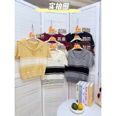 批发海军领薄款条纹冰丝针织衫女2026新款夏季休闲半袖T恤小衫短上衣