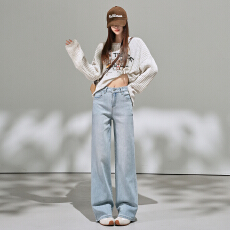 批发小个子皮牌女2026春夏季新款微喇水洗宽松牛仔<b class='q'>裤</b>