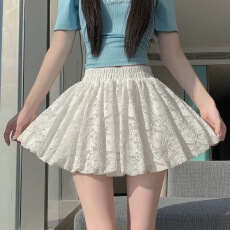 批发<b class='q'>夏</b>季新款白色蕾丝花苞半身裙高腰显瘦防走光灯笼裙蓬蓬裙