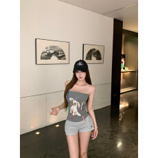 批发实拍实价 甜欲小狗蝴蝶结可爱抹胸露锁骨<b class='q'>无袖</b>上衣