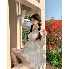 批发实拍实价 纯欲白月光花边<b class='q'>拼接</b>网纱蛋糕<b class='q'>连衣裙</b>