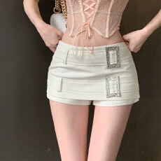 批发实拍实价 复古辣妹日字扣双层腰扣超短裙裤