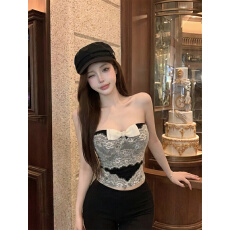 批发实拍实价 蕾丝抹胸拼蕾丝设计收腰内搭单穿上衣