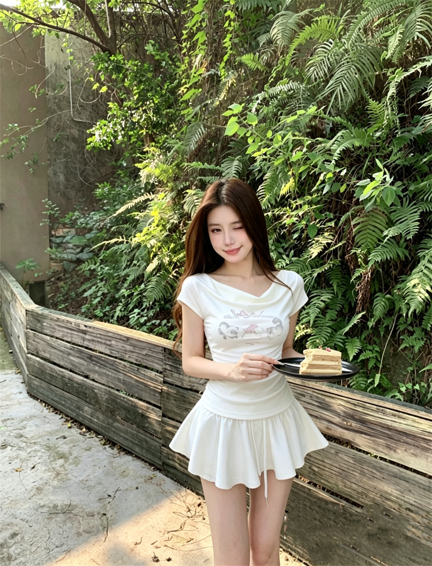 실사 정가 흔들다 칼라 비스듬한 어깨 오프숄더 고양이 프린트 티셔츠 맨위